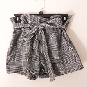 gingham black and white shorts with tie front